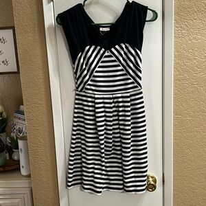 Black and white striped dress.